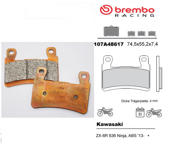 Brembo pure racing brake pad Z04 for ZX 6 R 636 Ninja 2013-P4 34/38